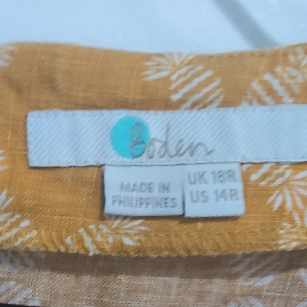 Boden Kate 100% Linen Yellow Pineapple Dress Size 14 - Picture 3 of 7